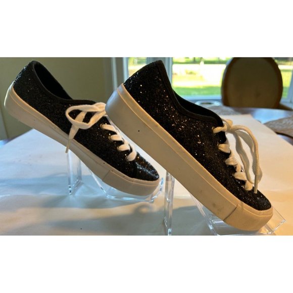 Women's Torrid Sneakers Size 7 Tie Black Sparkles - Picture 3 of 7